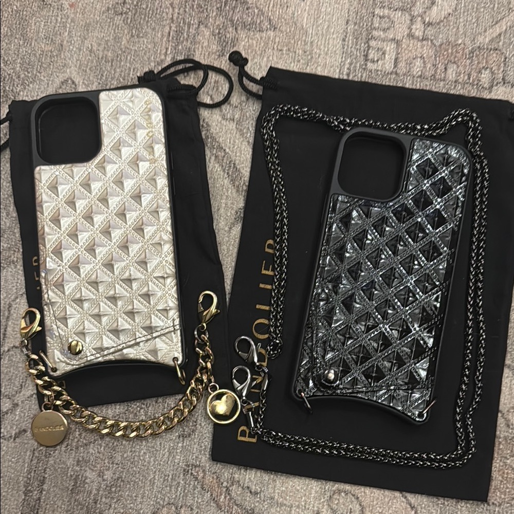 Bandolier Quilted Leather Phone Case with Chain - Black and White
